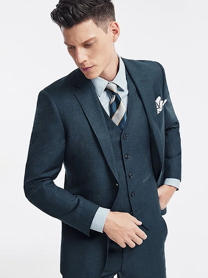 Grünes Herren-Anzugset mit zweireihigem Blazer, Weste und Hose aus Baumwolle – ideal für formelle Anlässe und Hochzeiten