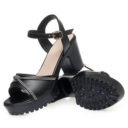 AIYUQI Frauen Sandalen High Heels 2025, Neue Echtes Leder Mode Frauen Sandalen Große Größe Strass Sommer Sandalen Frauen