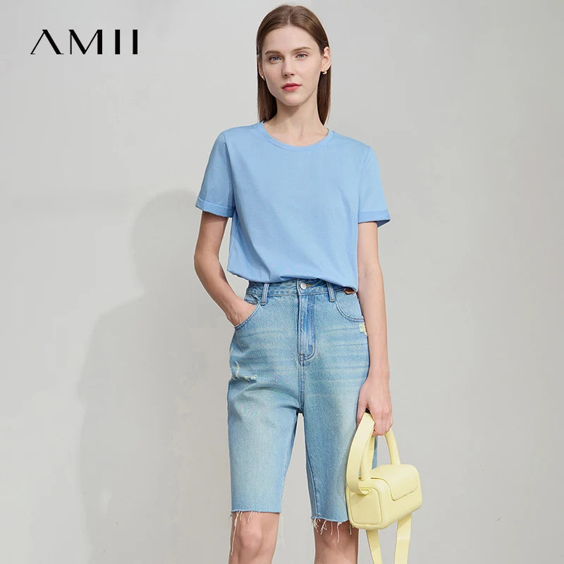 Damen Top im minimalistischen Stil aus einfarbiger mercerisierter Baumwolle