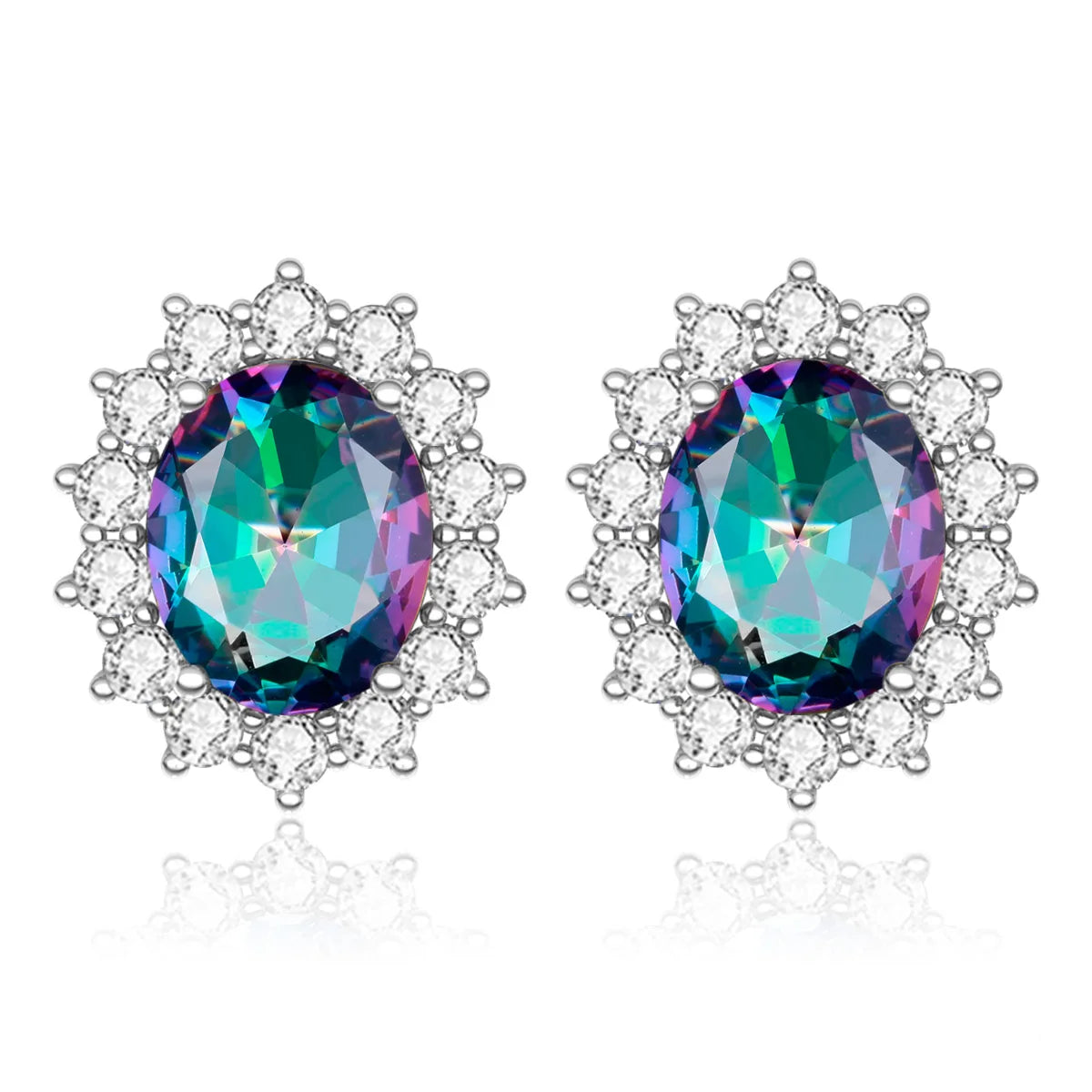Damen-Ohrstecker Aquamarin Mit Diamanten Aus 925 Sterlingsilber Großes Edelstein-Duo