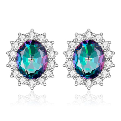 Damen-Ohrstecker Aquamarin Mit Diamanten Aus 925 Sterlingsilber Großes Edelstein-Duo