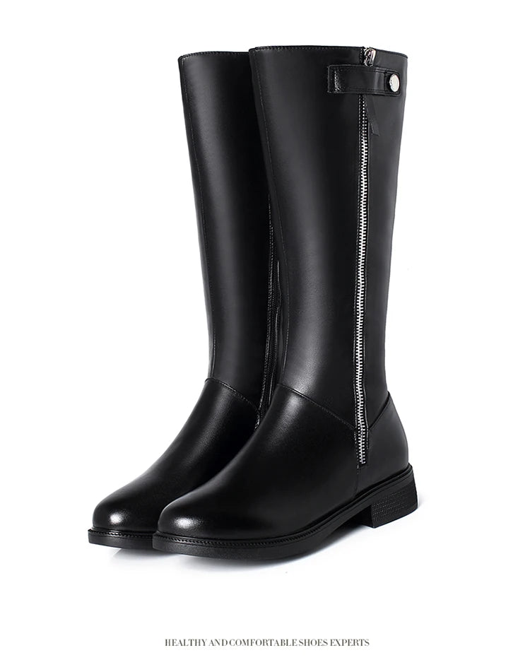 AIYUQI  Women Winter Boots 2025 New Genuine Leather Long Boots Women Big Size 41 42 43 Wool Warm Zipper Riding Boots Women
