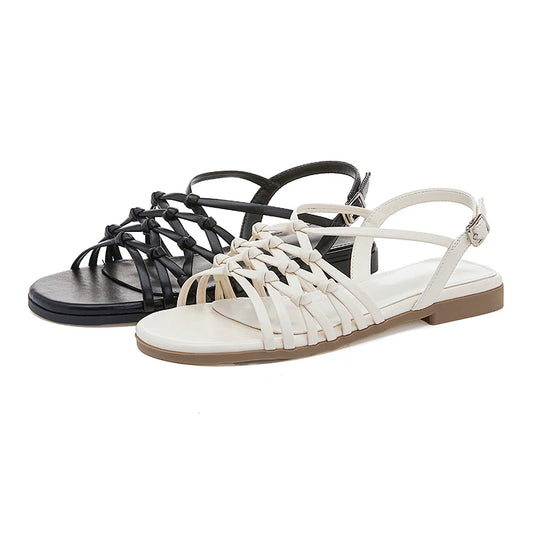 Damen Sandalen Gewebt Rom Rutschfest Flach