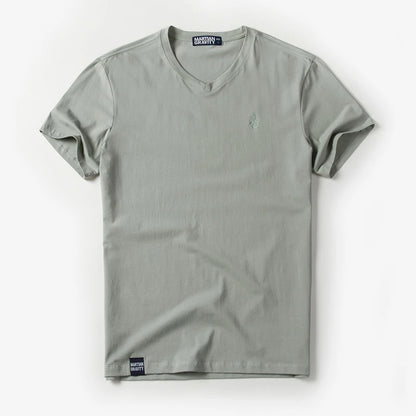 Männer T-Shirt aus einfarbigem Baumwollstoff mit V-Ausschnitt und kurzen Ärmeln