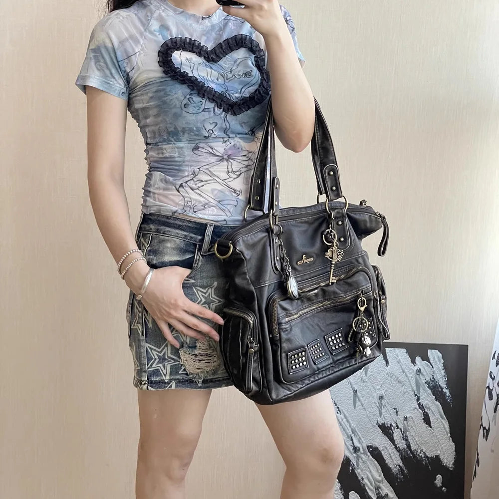 Damen-Handtasche Vintage-Stil aus Soft-PU Bronzefarben Große Tote-Tasche Schulter- und Umhängetasche