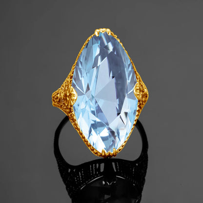 Damen-Ring aus 925er Sterlingsilber mit Aquamarin-Ovalstein, Cocktailring für Party