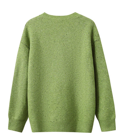 Grüner Damenpullover mit Rundhalsausschnitt und langen Ärmeln, grob gestrickt