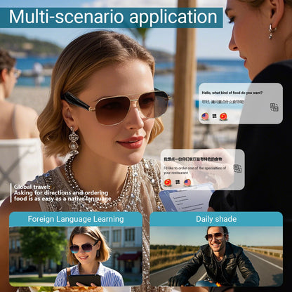 LIGE Intelligente Bluetooth-Brille AI Intelligente Übersetzung Echtzeit-Simultan-Interpretation Headset Drahtlose Anruf-Sonnenbrille