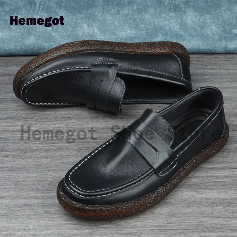 Black Genuine Leather Loafers Breathable and Durable Cowhide Shoes British Style Shoes Men Business and Casual Leather Shoes