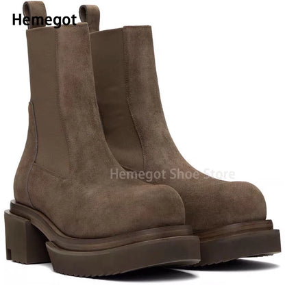 Herren-Chelsea-Stiefel aus Wildleder mit dicker Profilsohle und elastischen Einsätzen, braun