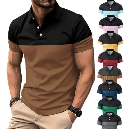 Lässiges Herren-Poloshirt mit digitalem Farbpatch-Druck und Reißverschluss am Kragen – ideal für den Sommer.