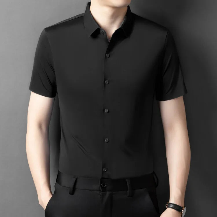 Herren-Hemd mit Vier-Wege-Stretch, Farbblock-Diamantmuster und Knopfleiste – ideal für Business-Casual und formelle Anlässe.