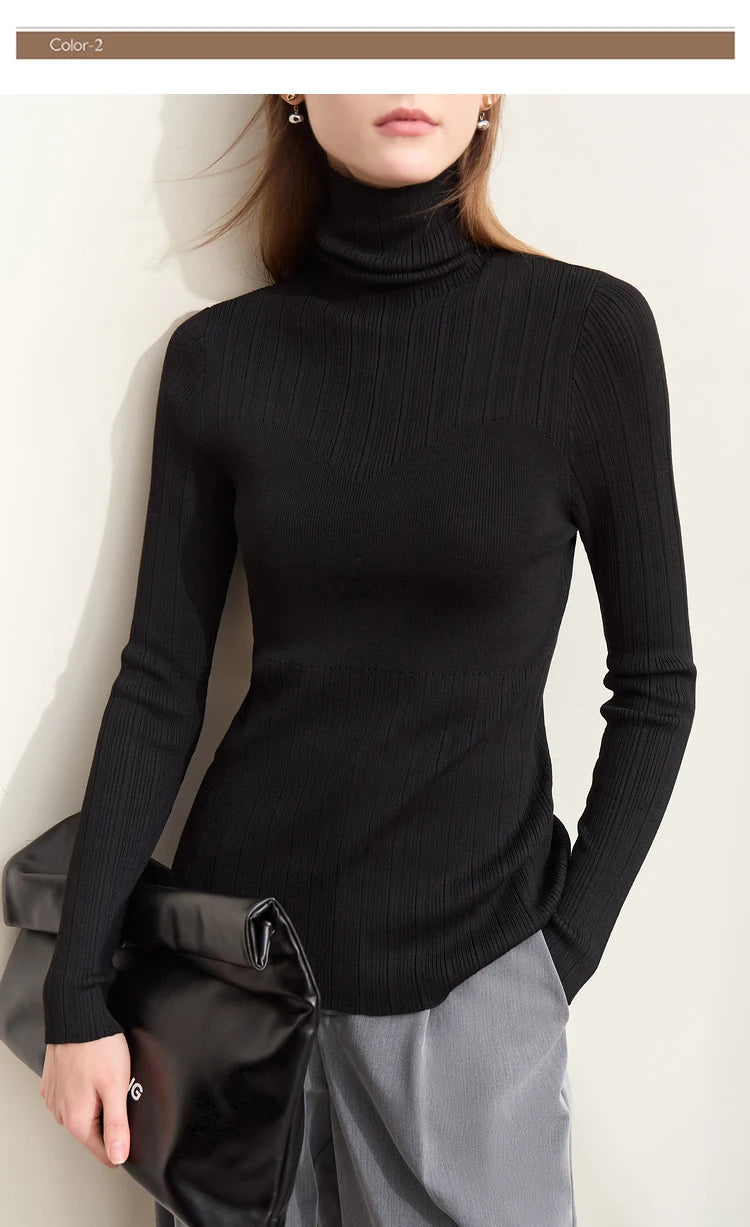 Damen-Rollkragenpullover Slim Polyester-Viskose Herbst-Winter