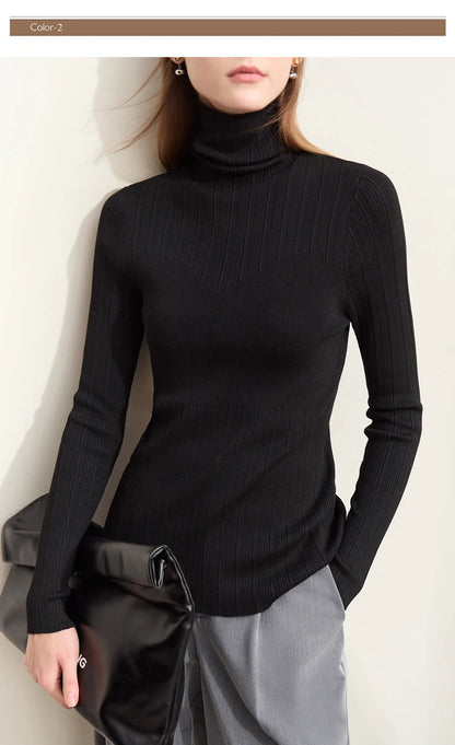 Damen-Rollkragenpullover Slim Polyester-Viskose Herbst-Winter
