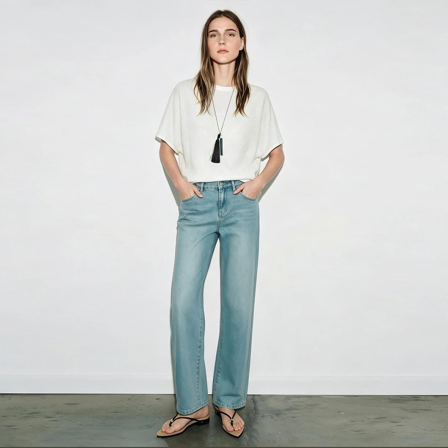 Damen-Rundhalspullover Fledermausärmel locker transparent Viskose Sommer