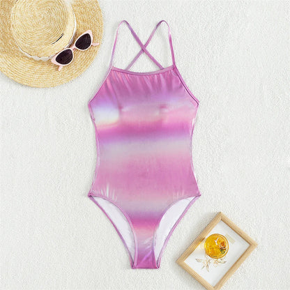 Damen Badeanzug PU-Kunstleder Kreuzrücken hoher Beinausschnitt rückenfrei Monokini