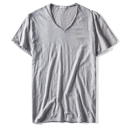 Herren-T-Shirt mit V-Ausschnitt, kurzarm, hellgrau, aus leichter Baumwolle
