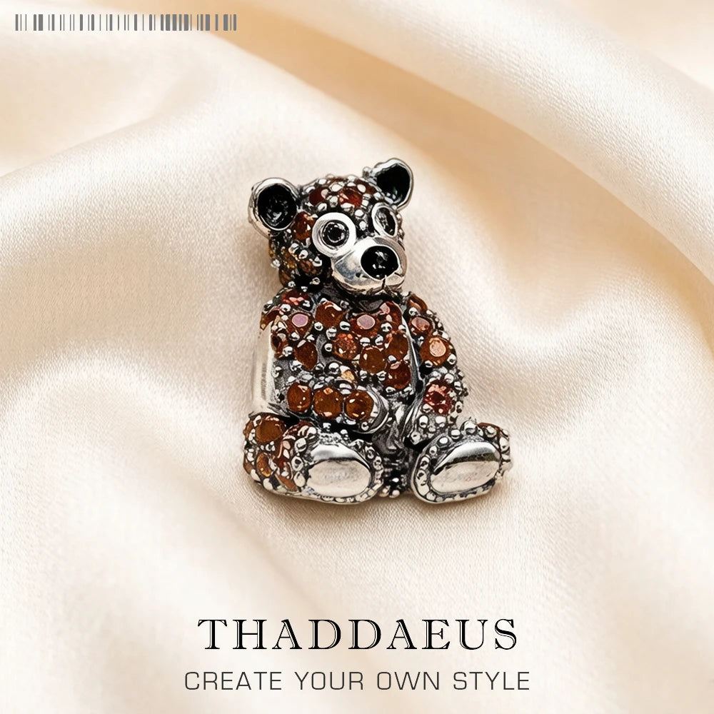 Damen-Charm-Anhänger Teddybär braun Perlen süß aus Sterlingsilber