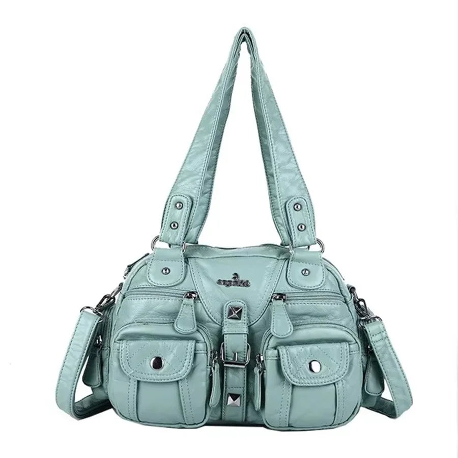 Damen-Handtasche Vintage PU-Leder mit Schultergurt und Obergriff Innenfach für Telefon und Geldbörse