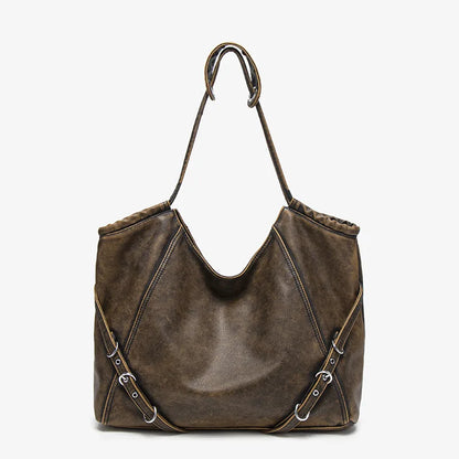 Damen-Schultertasche aus weichem PU mit verstellbaren Schnallenriemen und großem Fassungsvermögen dunkelgrau