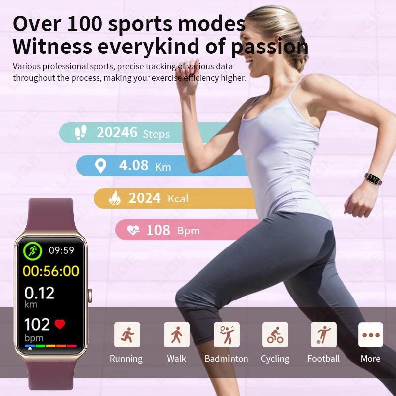 LIGE 1,47-Zoll-HD-Bildschirm-Smartwatch für Männer und Frauen, wasserdicht, Fitness, Sportarmband, Herzfrequenz-Thermometer, Smartwatch, 2025, Neu