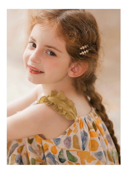 Ärmelloses Sommerkleid für Mädchen im chinesischen Stil aus 100% Baumwolle mit kleinem Blumenmuster – Cheongsam für Kinder von 3 bis 14 Jahren