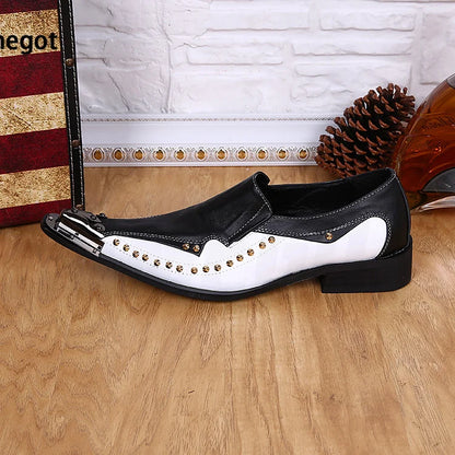 Gold Rivets Mixed Color Leather Men Shoes Pointed Toe Breathable Shoes Men Casual Shoes High Heels Personalized Men's Shoes