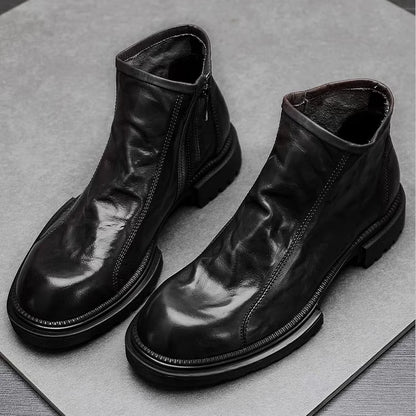 Herren-Chelsea-Boots aus Leder, schwarze Optik, seitlicher Reißverschluss, dicke Sohle