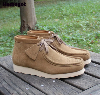 Herren-Kurzstiefelette aus Wildleder, braune Farbe, Schnürung, dicke Gummisohle