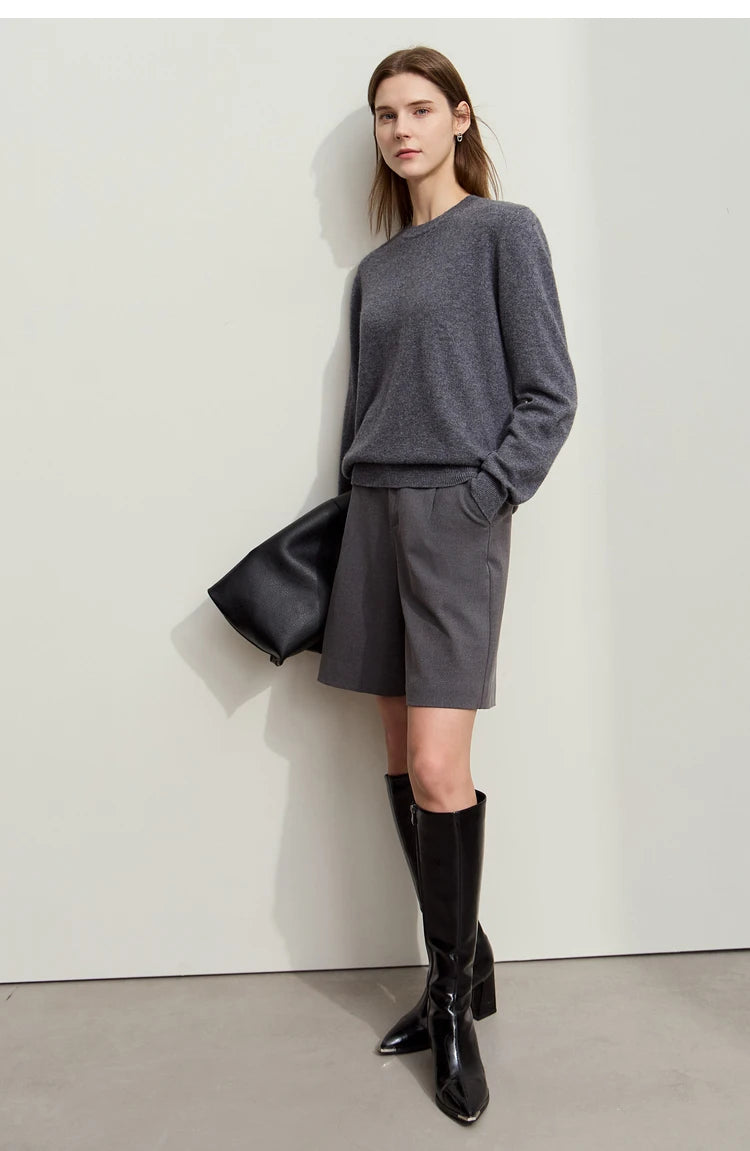 Damen-Rundhalspullover Wolle-Kaschmir nahtlos Streetwear Herbst-Winter