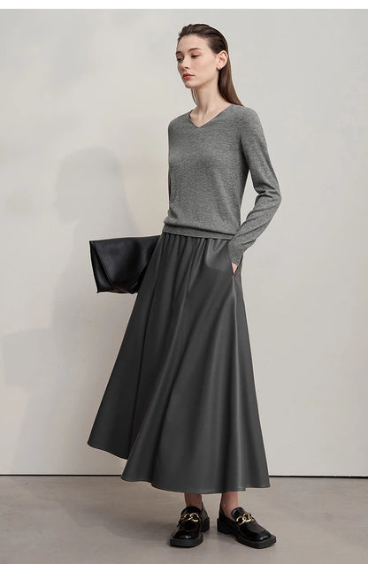 Damen V-Ausschnitt Pullover 100 % Wolle vielseitig Langarm Herbst