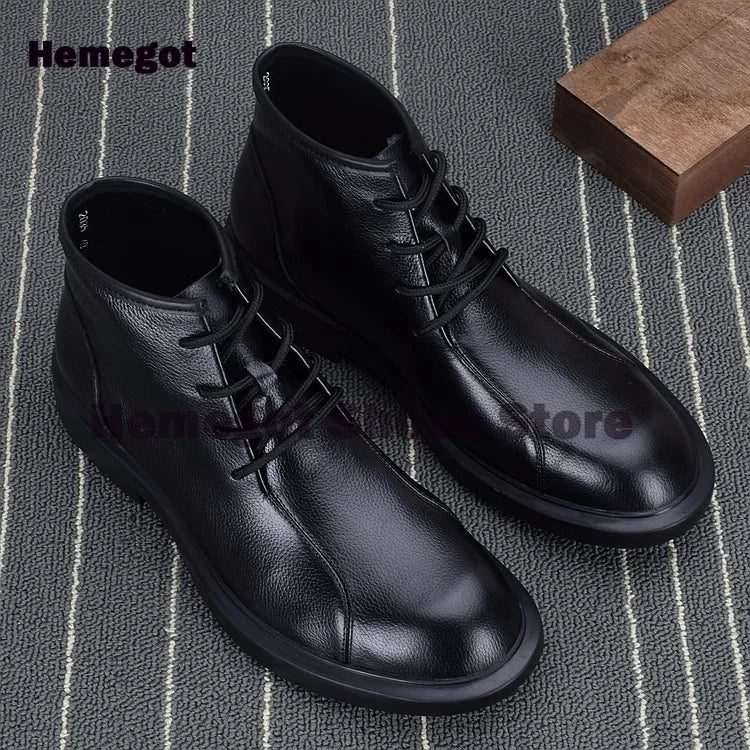 Men's Lace Up High Top Boots Soft Soled Soft Leather Breathable Durable Men's Leather Booties Cowhide Black Leather Men Shoes