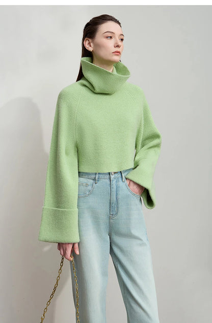 Damen-Rollkragenpullover kurz locker Raglanärmel Herbst-Winter