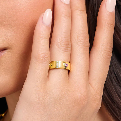 Damen-Ring kosmische Motive golden Talisman aus Sterlingsilber