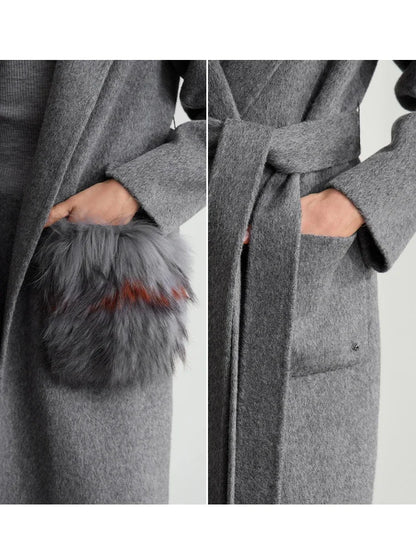 Damen Wintermantel aus Vollschafwolle mit abnehmbarer Kapuze und Tasche