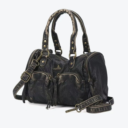 Damen-Handtasche Mit Top-Griff Und Reißverschluss Aus PU-Leder In Vintage-Optik Und Viel Stauraum