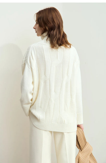 Damen-Rollkragenpullover locker Wolle-Mix lang Winter