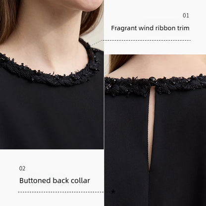 Elegantes Damen Midikleid Mit Glockenärmeln Und Perlenbesatz