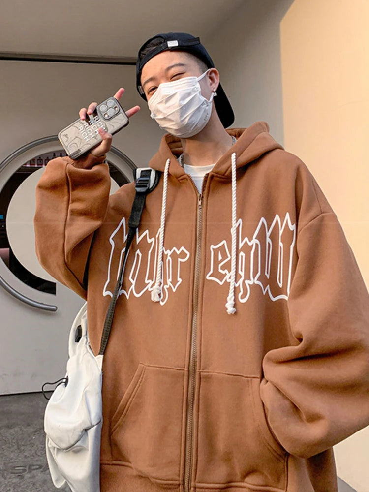Herren Hoodie mit Gothic Letter Foam Print und Reißverschluss für Streetwear