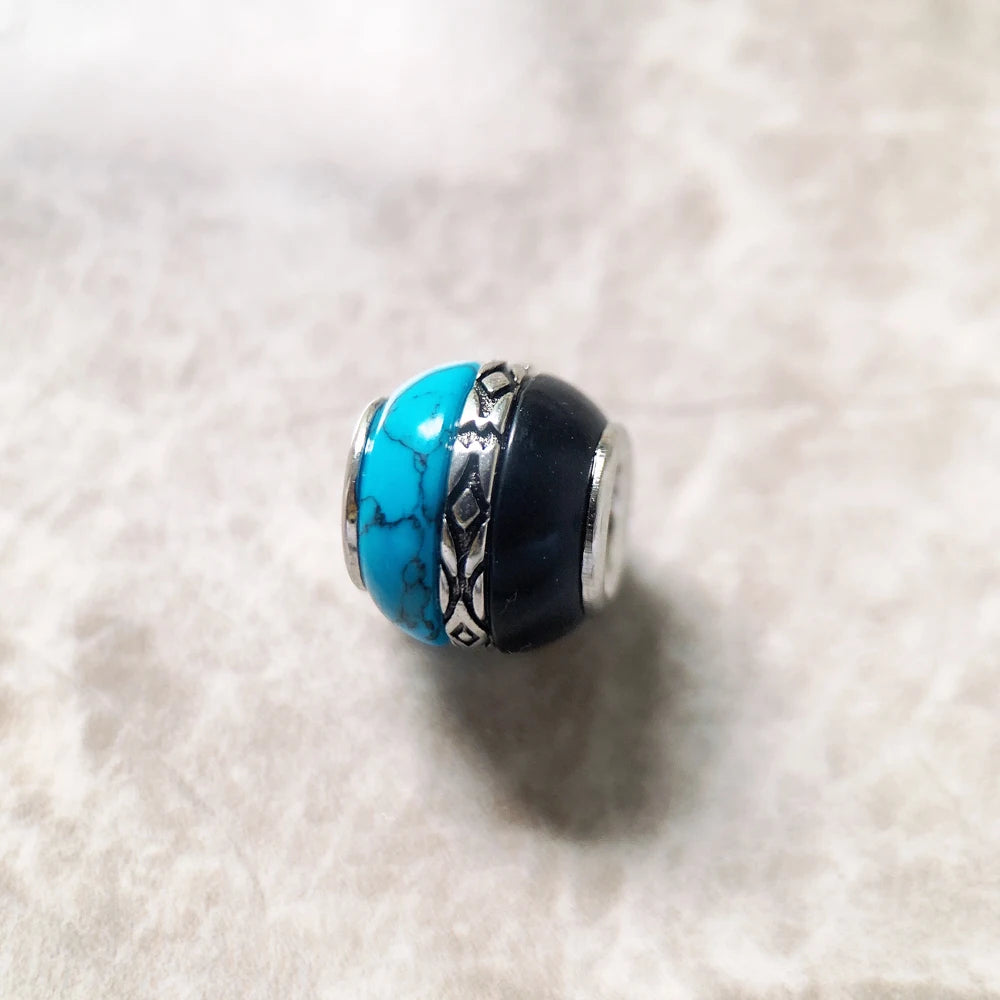 Damen-Charm-Anhänger Perlen blau schwarz Ornament DIY aus Sterlingsilber