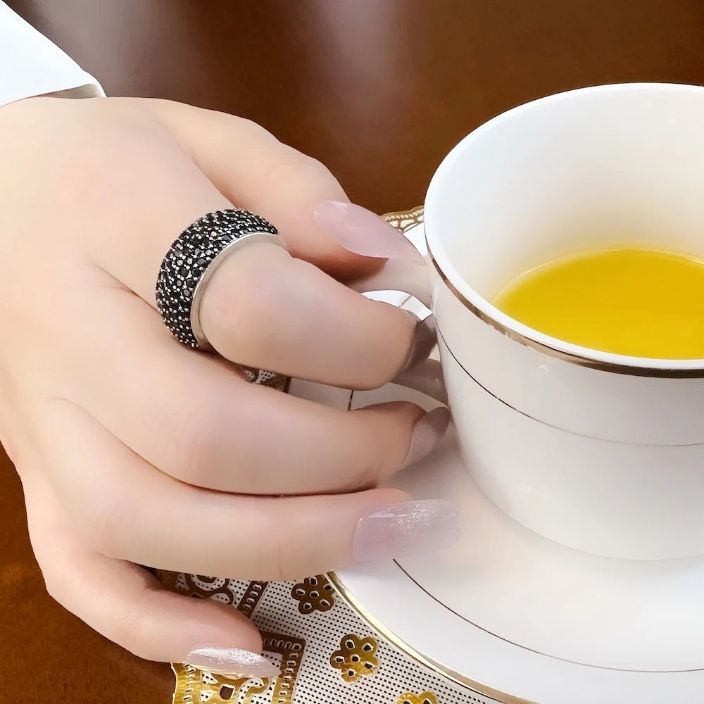 Damen-Ring Pavé schwarz klassisch aus Sterlingsilber