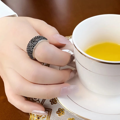 Damen-Ring Pavé schwarz klassisch aus Sterlingsilber