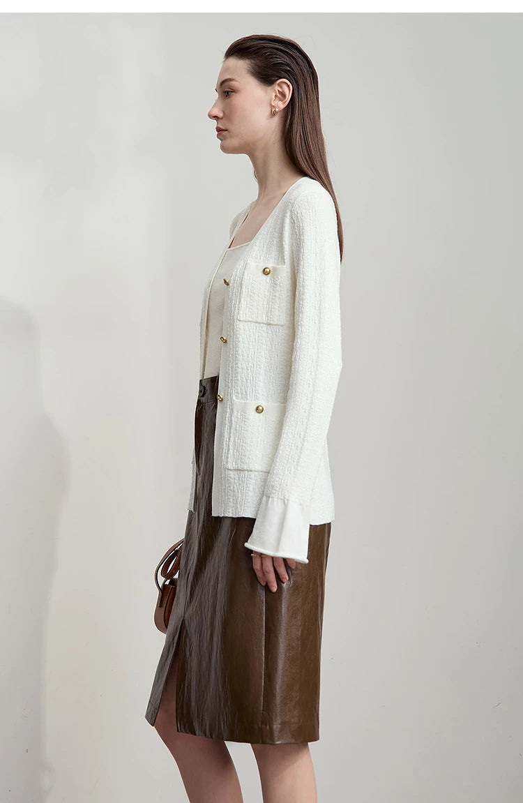 Damen-Strickjacke V-Ausschnitt einfarbig gerade Langarm vielseitig Herbst