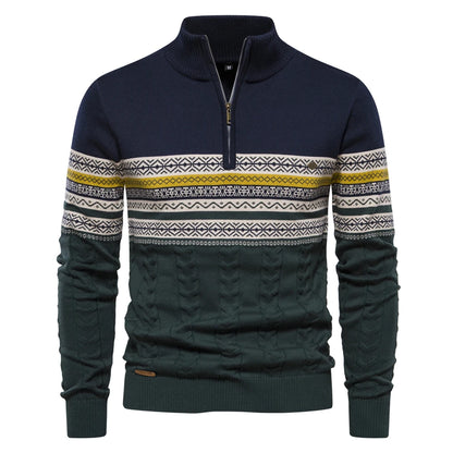 Herren Pullover aus hochwertiger Baumwolle mit Viertelreißverschluss und Stehkragen