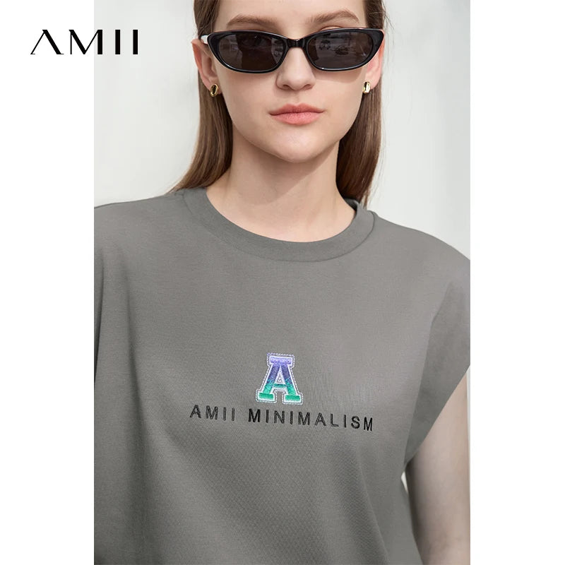 Damen T-Shirt mit Rundhalsausschnitt und besticktem lockeren Design für den Sommer