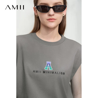 Damen T-Shirt mit Rundhalsausschnitt und besticktem lockeren Design für den Sommer