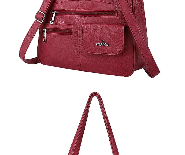 Damen-Handtasche Vintage Schultertasche mit Mehrfachfächern und große Kapazität für iPad und Smartphone