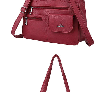Damen-Handtasche Vintage Schultertasche mit Mehrfachfächern und große Kapazität für iPad und Smartphone