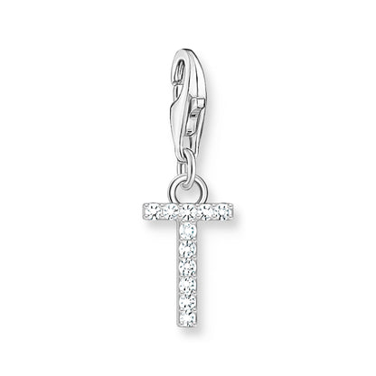 Damen-Charm-Anhänger Buchstaben weißer Stein klassisch aus Sterlingsilber