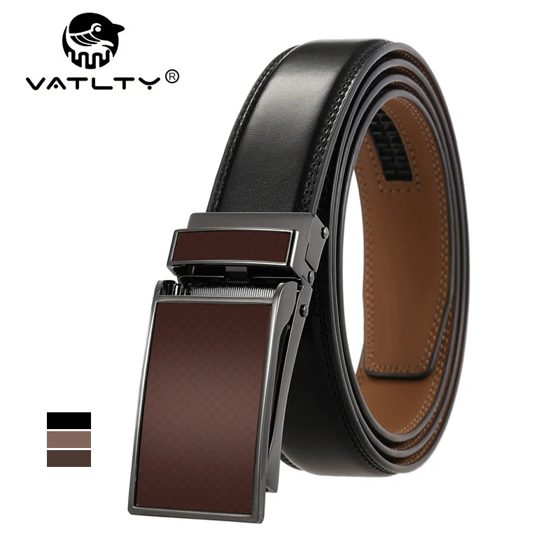 VATLY Ledergürtel Herren 3cm Metall-Automatik-Schnalle Lochlos Mode